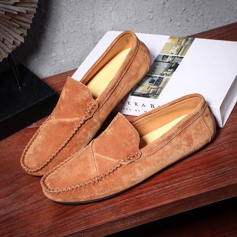 Man Casual Shoe Loafers Flat Suede Round Toe Leather Shoes for Men Adults Summer Sale Designer Comfortable Cowhide Slip-on Pu