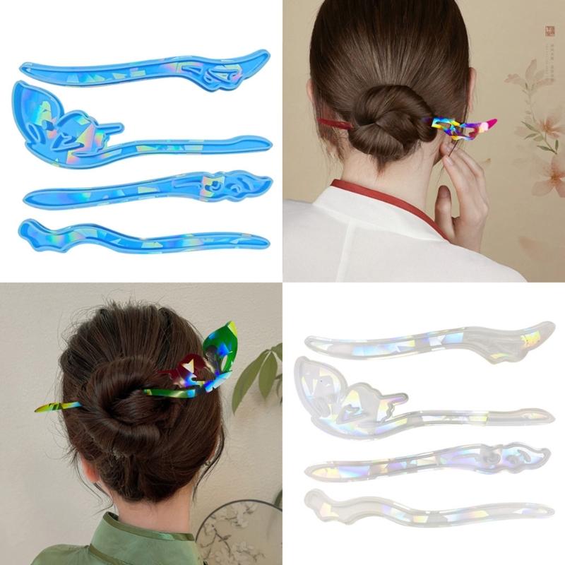Holographical Hairpin Mold Vintage Hair Stick Silicone Mould Jewelry Making Hair Clip Resin Molds Crystal Epoxy Casting