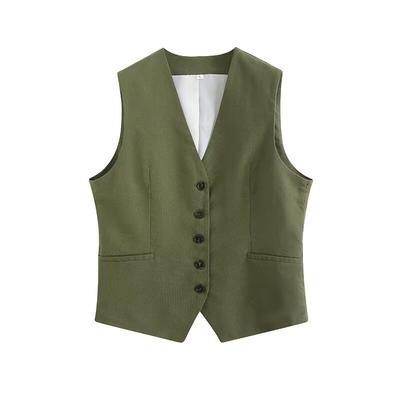 Gilet en lin uni à col en V pour femme