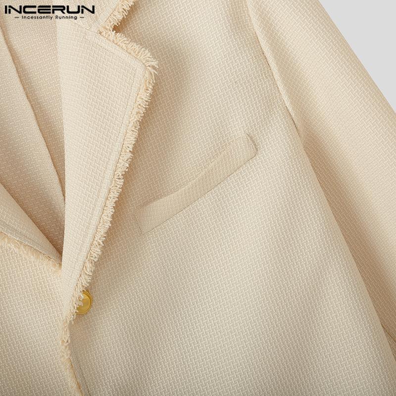 INCERUN Autumn Men Lapel Long Sleeve Buttons Cropped Short Texture Blazer Coats