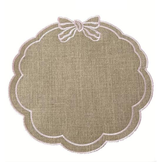 Placemat with Petal Shape And Bow Embroidery Table Mat Round Heat Insulation Non-Slip Oil Resistant Placemat for Dining Room