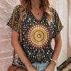 Casual Bohemian Print Women's Short Sleeve V-Neck Top T-Shirt
