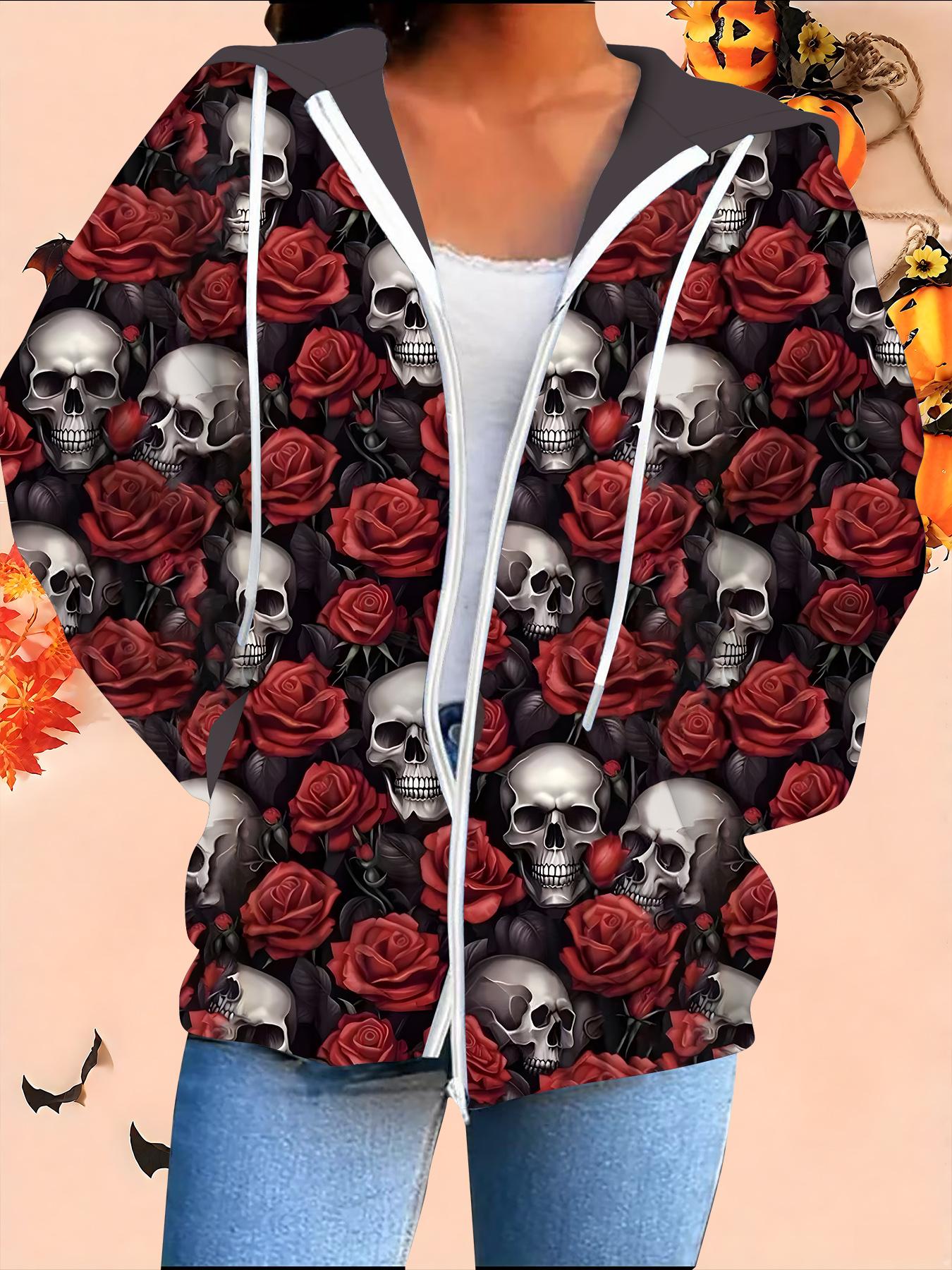 Хэллоуин Кардиган с капюшоном 3D-принт Большой размер Осень Зима Ретро 6XL красный 2478₽