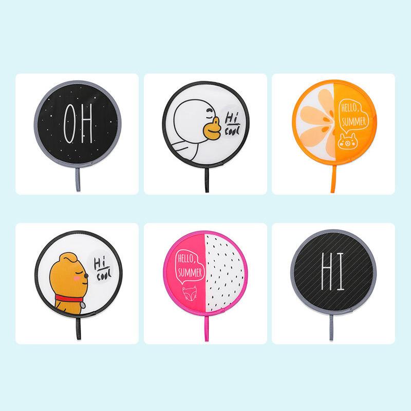 Mini Tragbarer Faltfächer Stoff Fliegender Scheibenfächer Rund Mit Tasche Hand Faltfächer Cartoon Sommer Party Gastgeschenke Geschenk