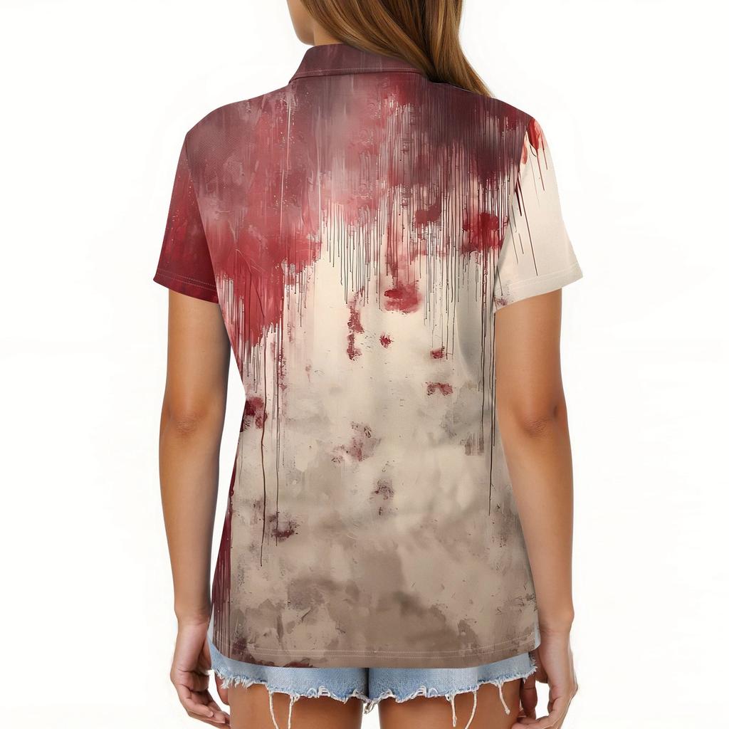 Dámská móda Ležérní klopa Krátký rukáv Halloweenský potisk Košile Dámské zapínací topy