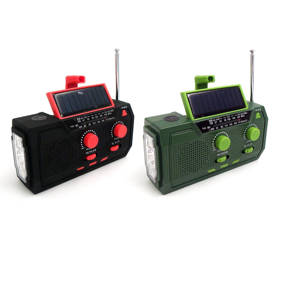 AM/FM/WB Hand Crank Solar Powered Radio 2000mAh Battery Hand Crank Radio LED Reading Flashlight Support TF USB Flash Disk/player