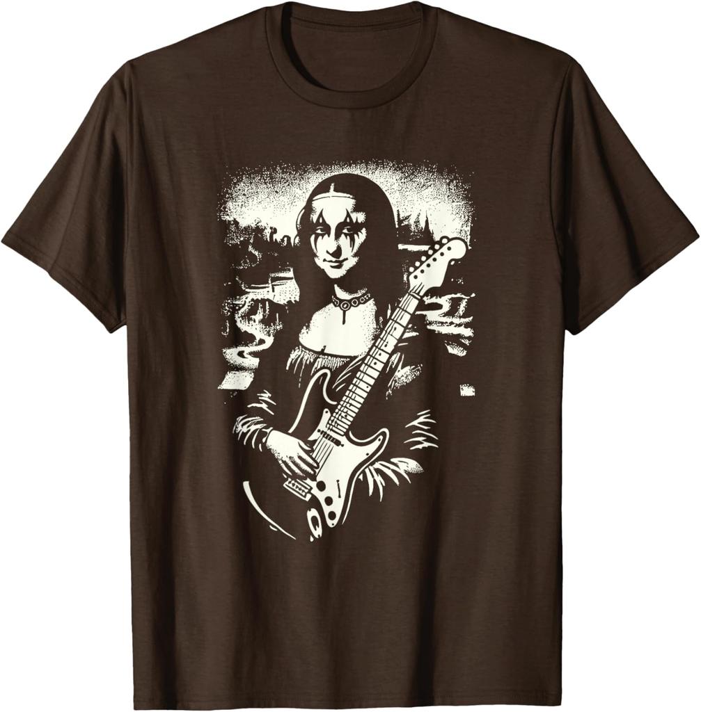 Mona Lisa Black Metal Guitar Graphic Tee Mens Casual Short Sleeve Print TShirt