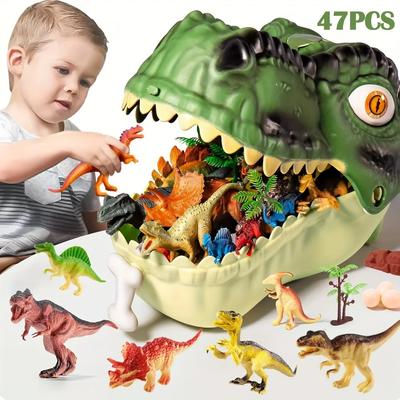 47 Pieces Dinosaur Toys - Realistic Jurassic Dinosaur Models with Egg Tree Fence - Educational Play Set, Create a Dinosaur World with Parents and Frie