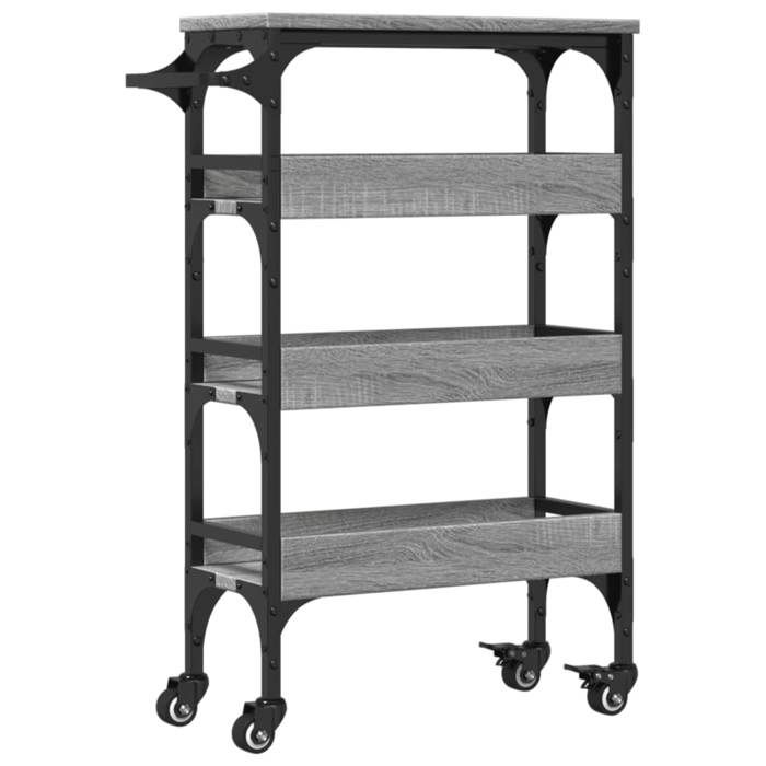 VidaXL Chariot de Cuisine, Étagère de Rangement, Chariot de Service avec Roulettes, Organisateur de Maison, Sonoma Gris Bois 842354