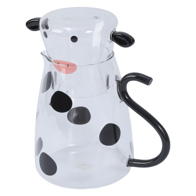 

Cow Milk Pitcher Glass Water Carafe with Cup High Borosilicate Heat Resistant for Bedside Dining Table Decoration small