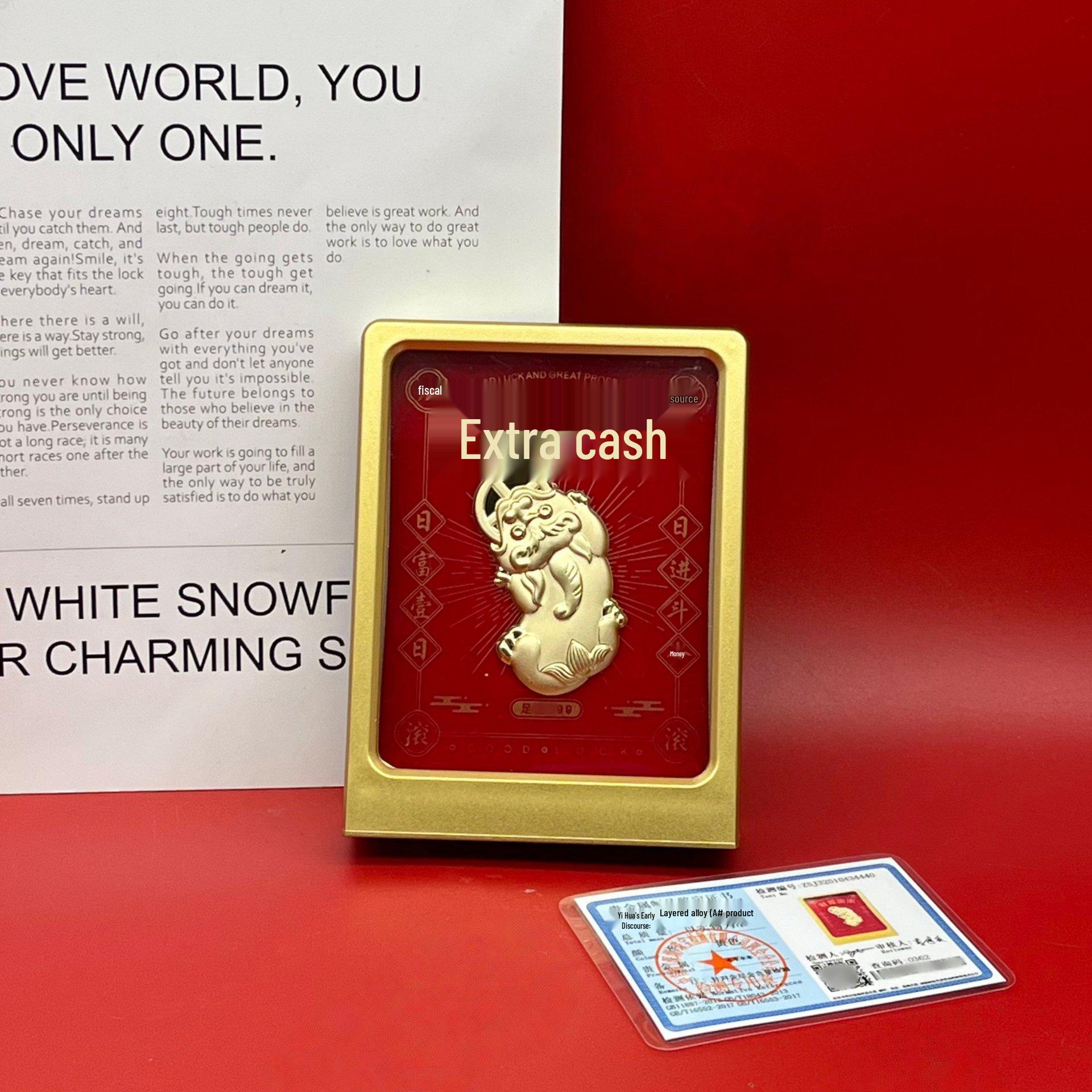 999 Pure Gold Pixiu Lion Dance Photo Frame Ornament for Wealth