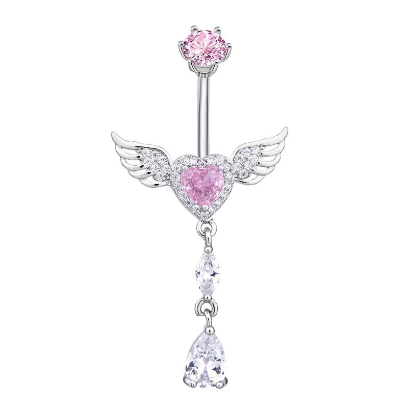 Wing Heart Belly Button Rings Shiny Inlay Dangle Hypoallergenic Steel Navel Piercing For Beach Parties Daily Wear