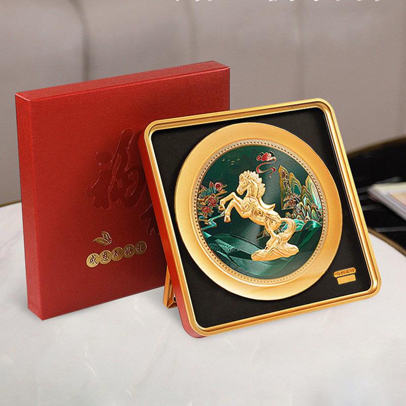 Chinese  Success on Horseback  Gold Foil 3D Horse Year Ornament Office Decoration High-End Gift Gold Leaf
