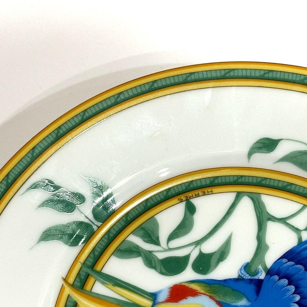 HERMES Toucan motif plate The dishes Pottery White/Green
