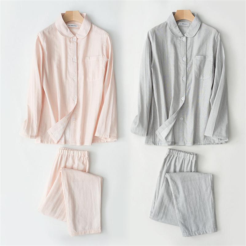Women's Pajama 2 Piece Set Cotton Pajamas Button Lapel Collar Shirt Pants Suit Autumn Winter Sleepwear Pyjamas Loungewear