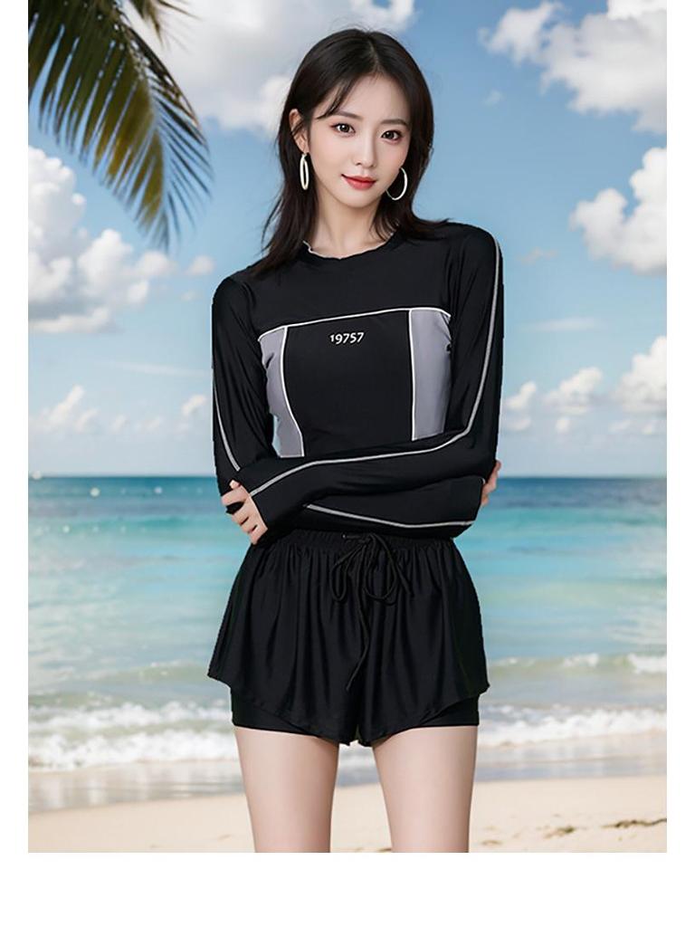 Women's Long Sleeve Conservative Tummy Control Two-Piece Swimsuit - Slimming Swimwear, 2025 Edition for Summer and Hot Springs.
