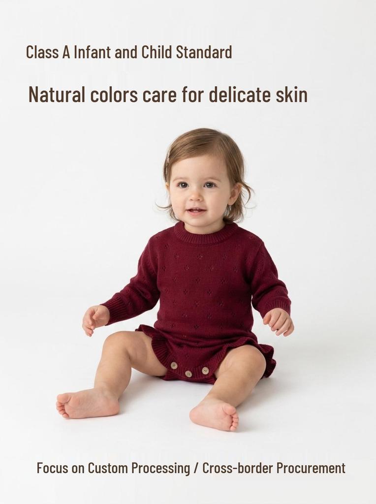Infant Girl's Pure Cotton Lace Hem Knit Bodysuit Sweater Onesie