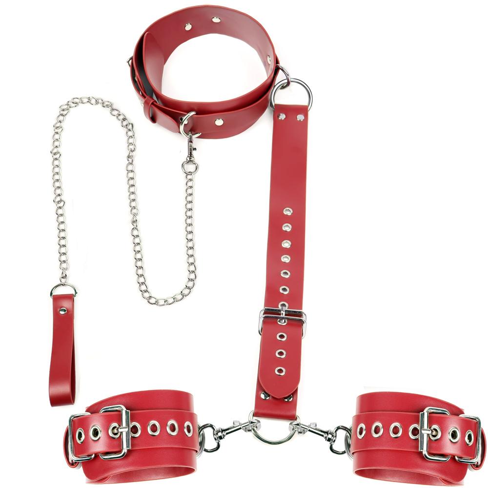 BDSM Bondage Neck to Wrist Restraints Set Leather Kits Sex Bondage Set Sex Games CouplesNeck
