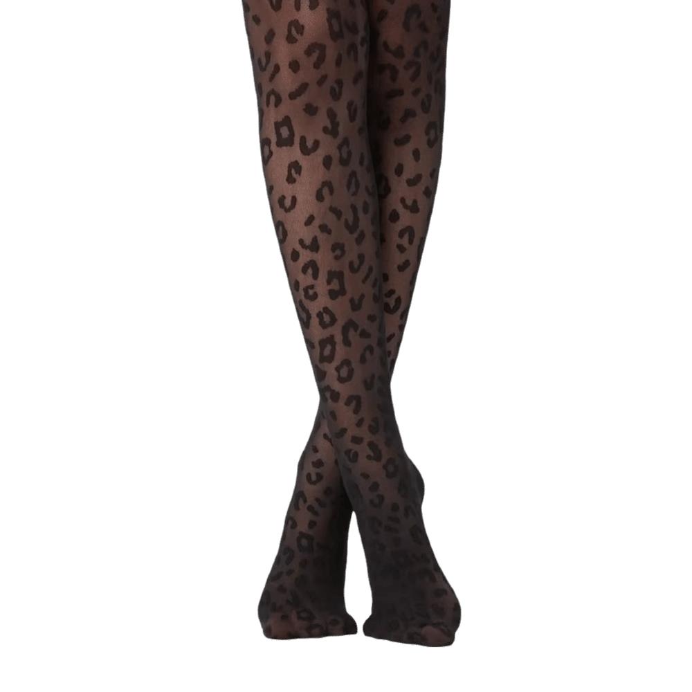 Black Sheer Tights Leopard Print Seamless Stockings Y2K Style Thin Pantyhose