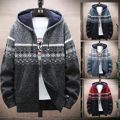 Men's Korean Style Color Block Hooded Fleece Jacket - Plus Size Casual Sweater for Autumn/Winter 2023