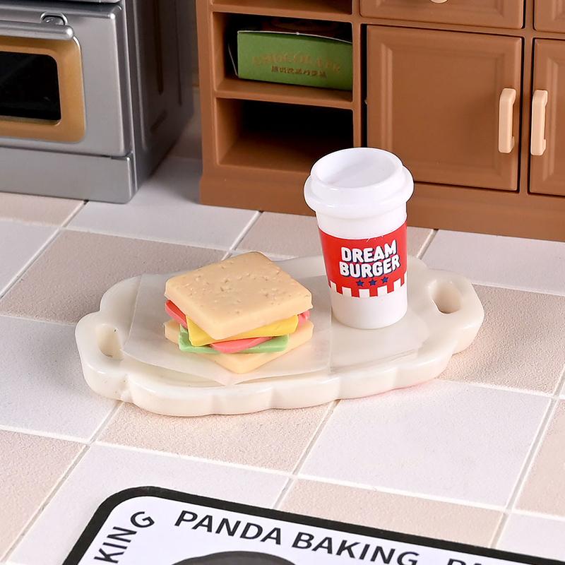2Set 1/6 Scale Miniature Dollhouse Sumilation Mini Milk Tea Cake With Plate For Kid Pretend Play Toys