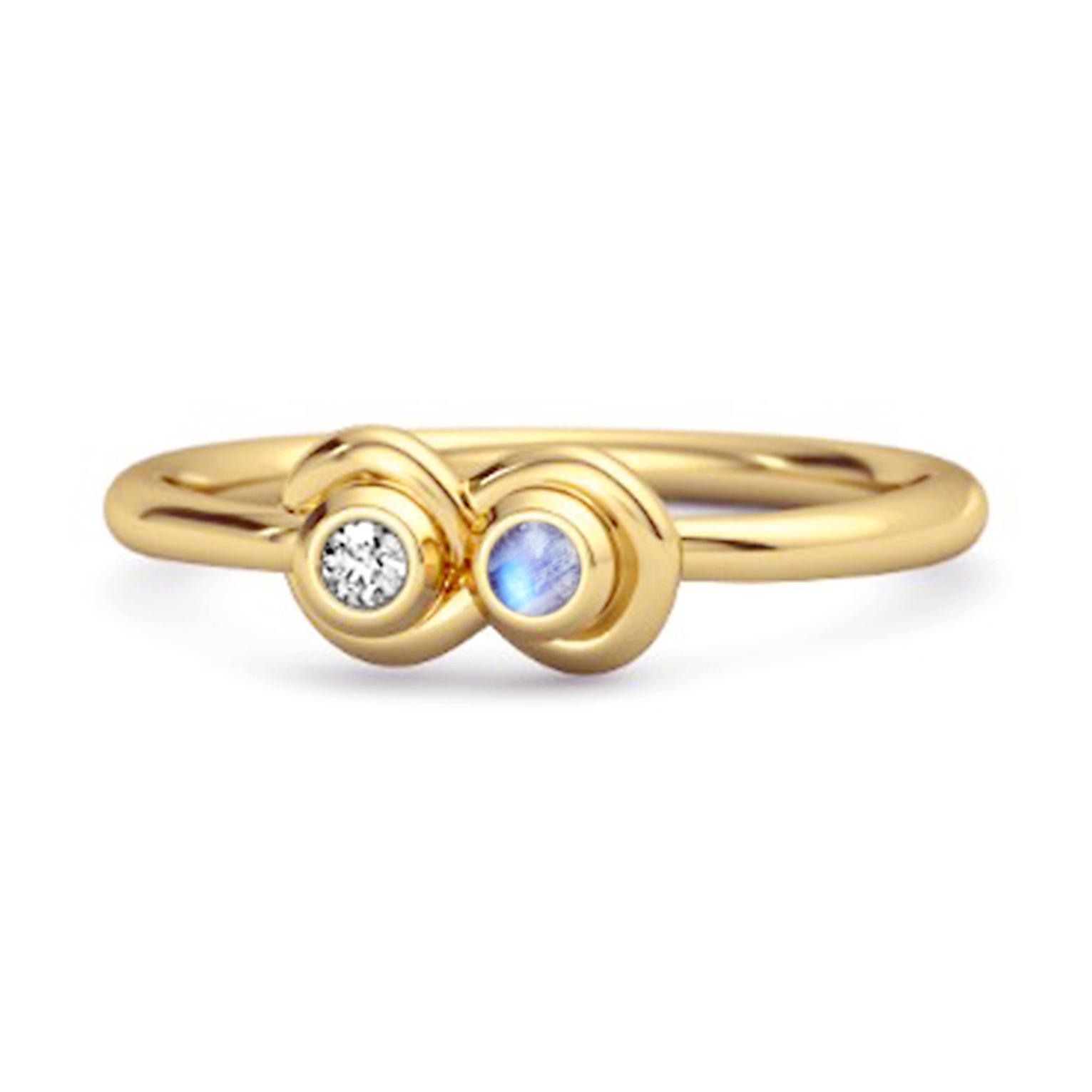 Moonstone Twin Bezel Minimalist Ring - 925 Sterling Silver Gold Vermeil 6