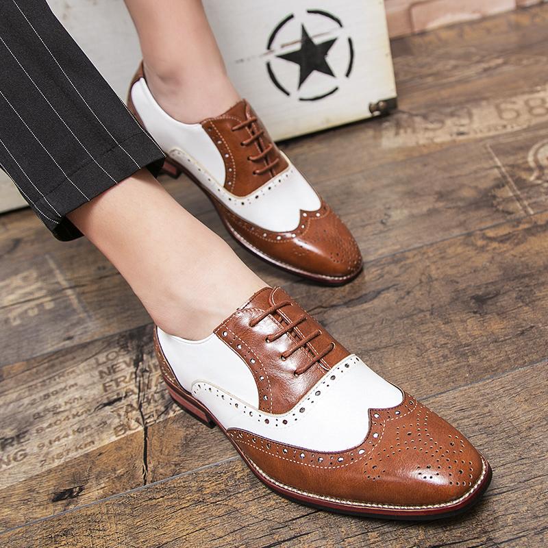 Men's Block Contrasting Big Size Fashion Wedding Party Men Dress Shoes Italian Designer Male Drivng Formal Shoes Lace Up Oxfords