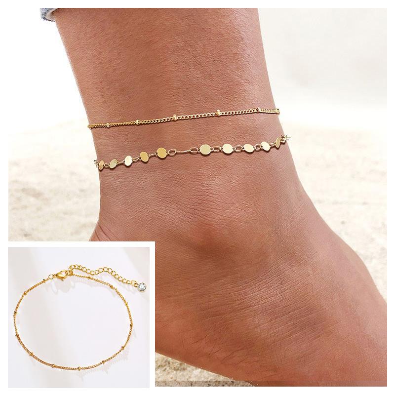 

Stainless Steel Curb Cuban Chain Link Anklet Women s Multi-layer Foot Chains Sister Bestfriend Summer Beach Gift