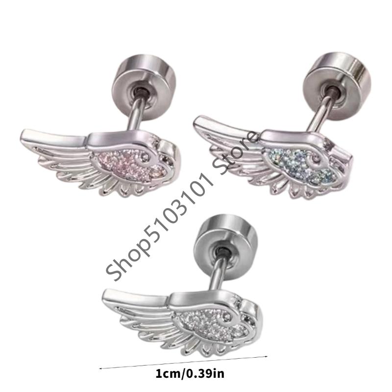 1PCS Silver Hip Hop Vintage Creative Angel Wings Earrings Women Punk Studs Birthday Jewelry Gift