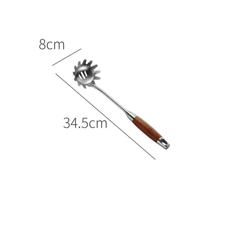 Solid Rosewood & 304 Stainless Steel Kitchen Utensil Set: Soup Ladle, Skimmer, Slotted Spoon, Frying Spatula, Strainer.