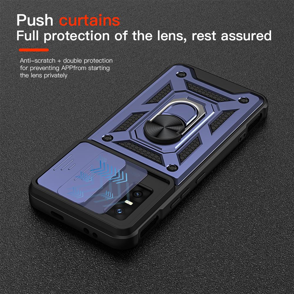 KEYSION Shockproof Armor Case for Infinix GT 30 Pro Slide Camera Lens Protection Ring Stand Phone Cover for Infinix GT 30 Pro 5G