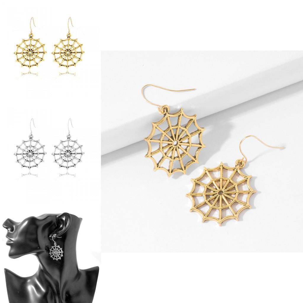 Vintage European Style Alloy Spider Web Earrings Elegant Hollow Design For Women