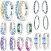 Orstarry S925 Silver Hoop Earrings Sparkling Blue Yellow Zircon Jewelry For Women Party Gifts