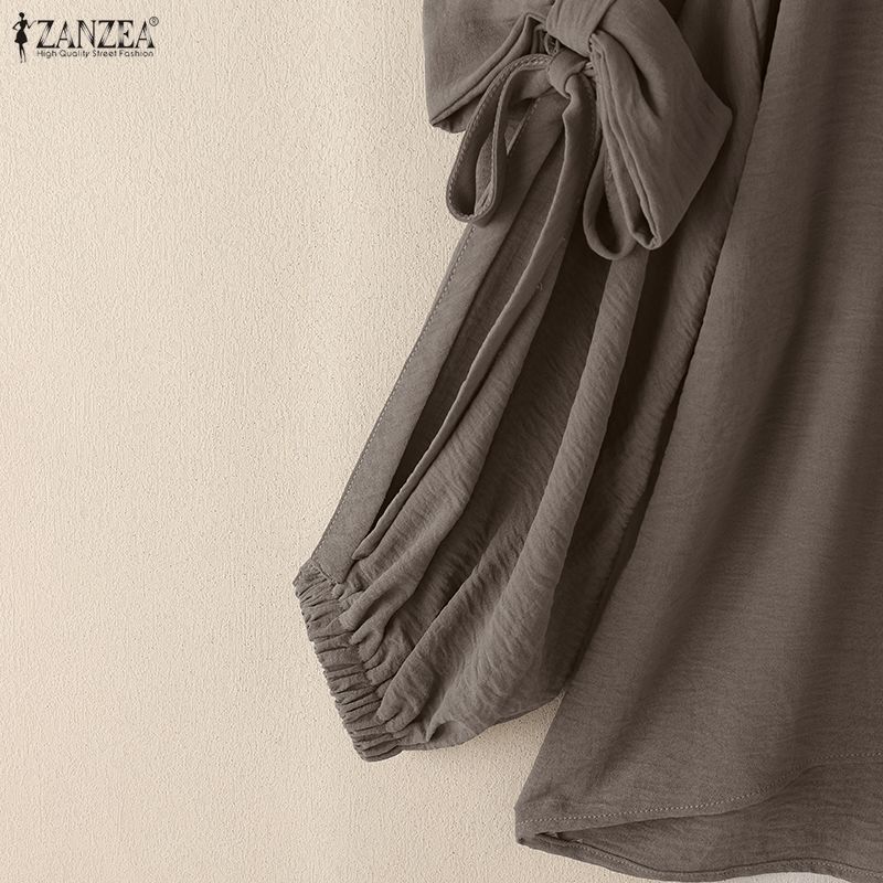 ZANZEA Women Round Neck Solid Color 3/4 Sleeve Casual Blouse