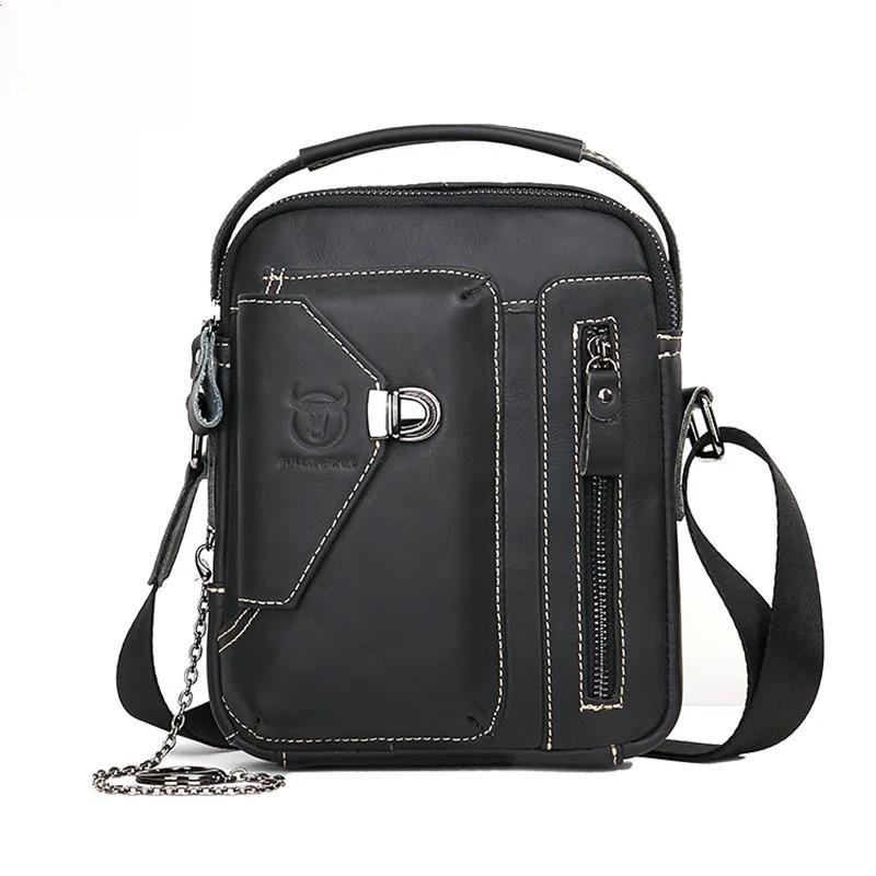 Cowhide men's single shoulder crossbody bag is breathable, wear-resistant, anti-theft, and can be stored with anti-theft brush