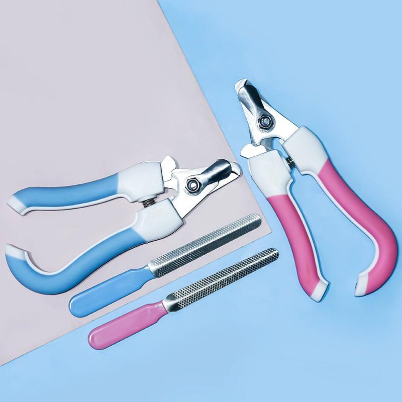 Pet Nail Clipper Set Cats Stainless Steel Trimmer With File Small Large Size Pink Blue