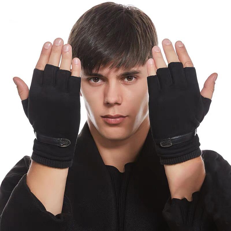 Half-finger Gloves Men's Autumn and Winter Warm Velvet Thin