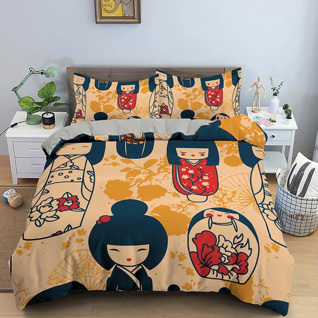 Japanese Good Luck Doll Printed Duvet Cover Cartoon Lucky Cat For Kids Girls Women Fan White Quilt Cover Bedroom Decorations