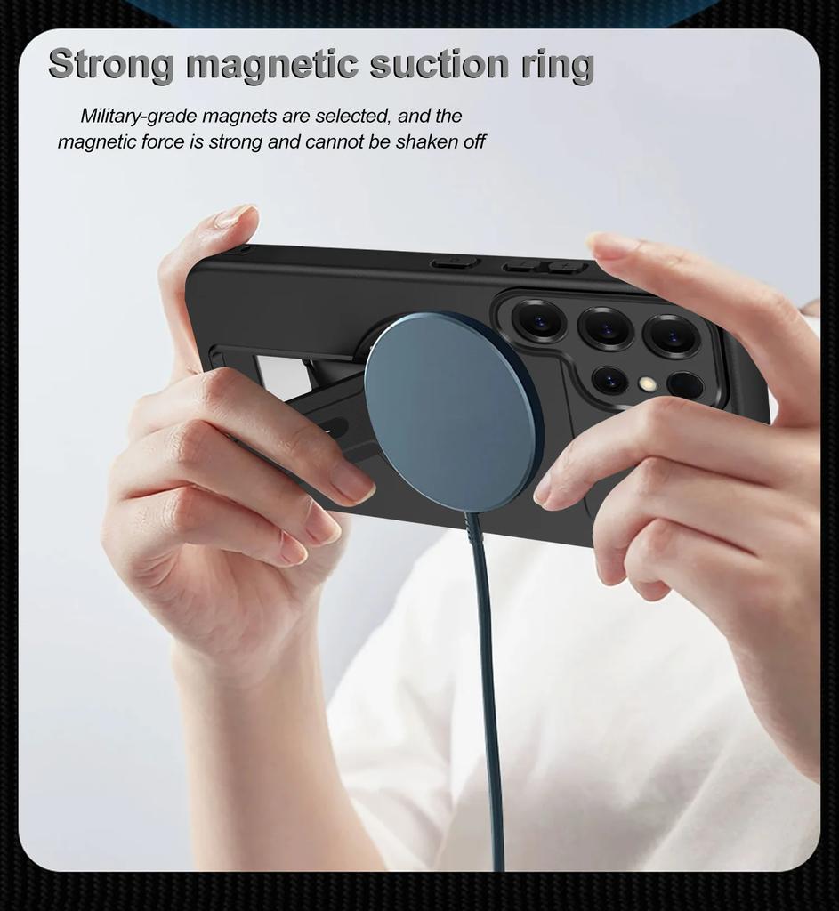 Matte Fold Ring Holder Phone Case For Samsung S26 Ultra S24 Plus S23 S22 S25 Ultra For Magseafe Magnetic Protection Cover