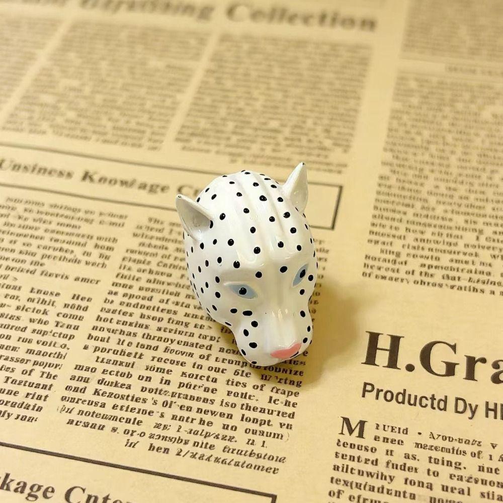 Metal Leopard Head Enamel Ring Wide Band Animal Ring Exaggerated Drip Ring Gifts for Women Girl