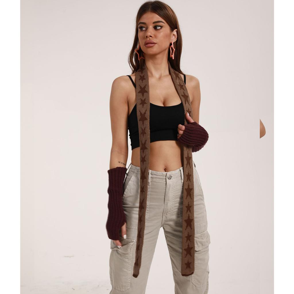 Harajuku Style Star Pattern Neck Scarf for Women Soft Neck Warmer Gothic Knit Long Scarf Winter Autumn Casual Neckwear
