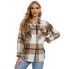 Ropa de abrigo holgada, chaqueta a cuadros, bolsillos elegantes Vintage, abrigo de manga larga de gran tamaño, cuello de solapa para mujer