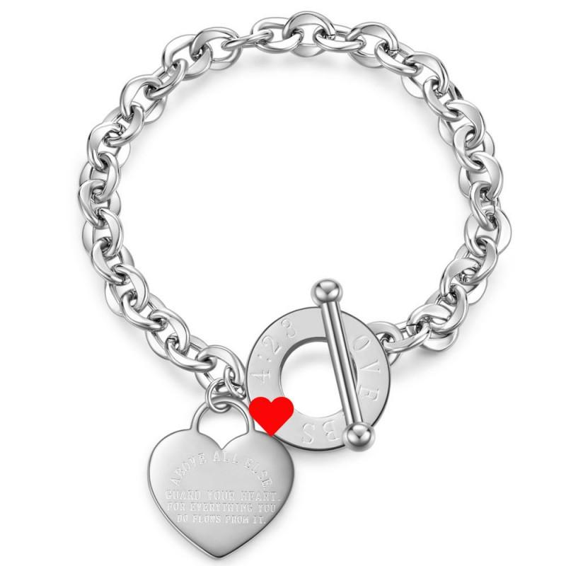 Stainless Steel Cross Bracelet With Roman Numerals Heart Charm OT Clasp Adjustable Chain Women Men Fashion Jewelry