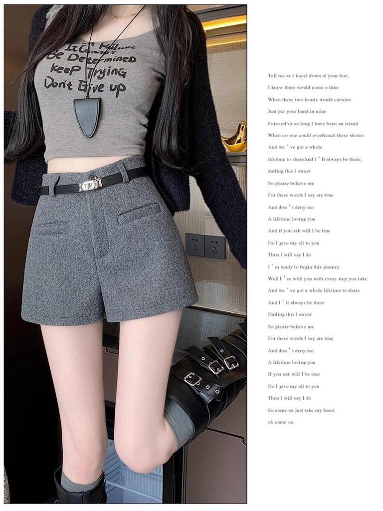 High-Waisted Women's Woolen A-Line Shorts - 2026 Autumn/Winter Collection, Fashionable Wide-Leg Bootcut Style.
