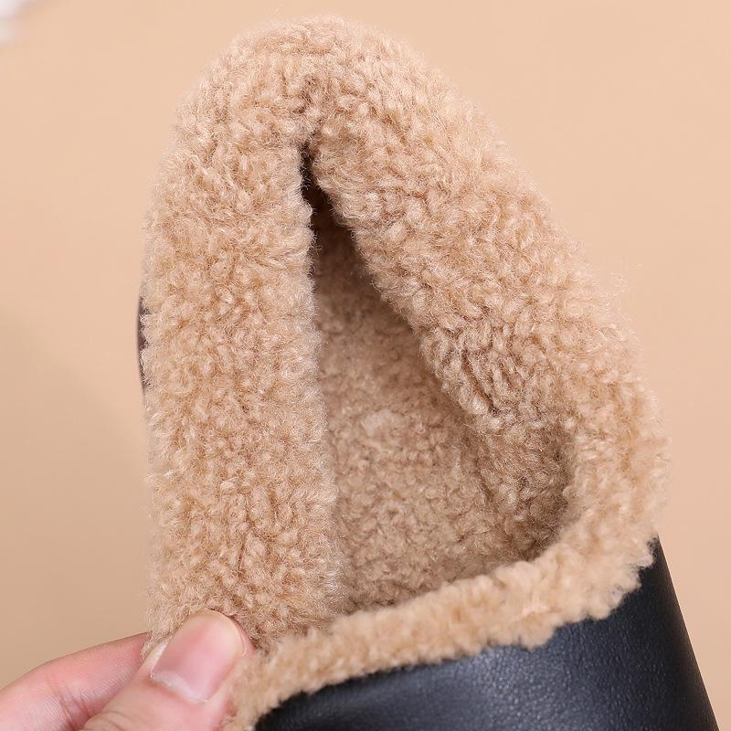 Winter Velvet Beanie Shoes Women's Soft-soled Leather Shoes One Pedal Fluffy Shoes Mother Shoes Cotton Shoes Middle-aged and Elderly Velvet Winter