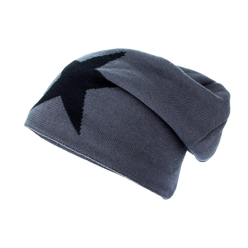 Trendy Korean Style Men's Knitted Wool Hat with Velvet Lining and Star Design for Winter