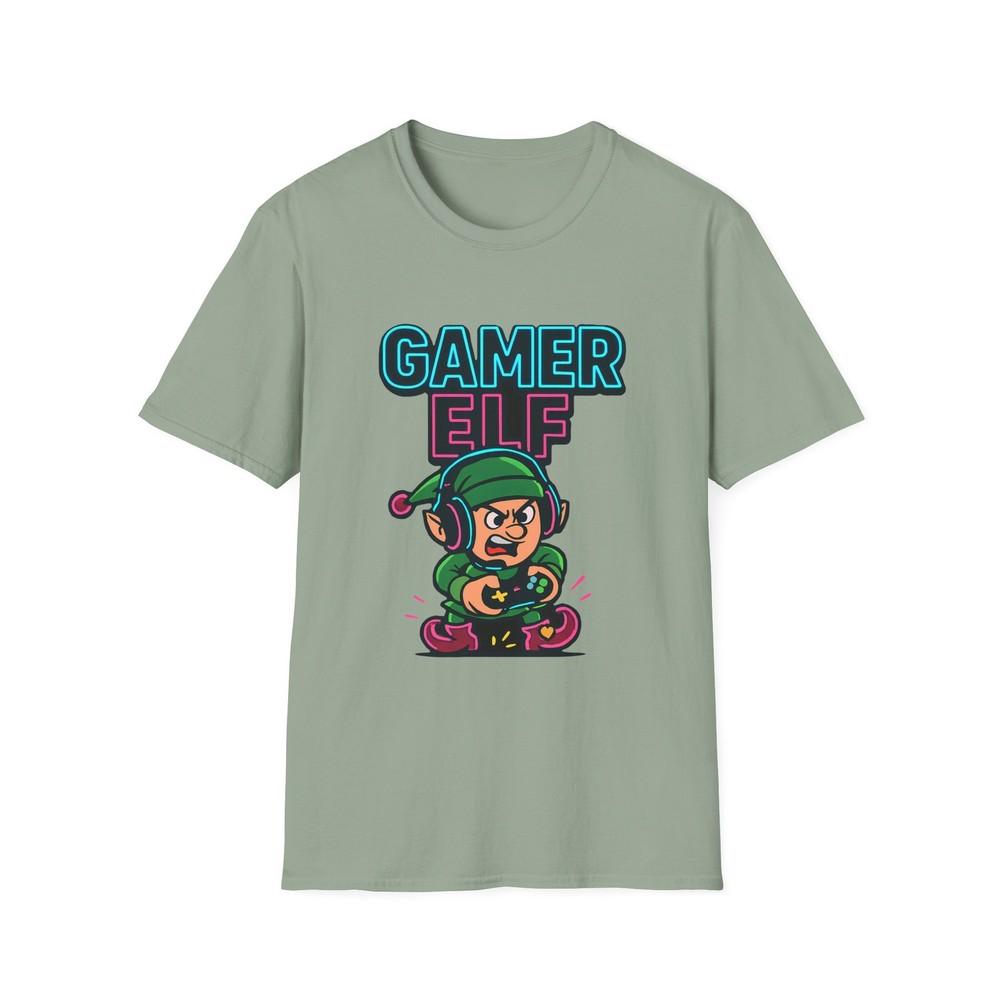 

Unisex Softstyle T-Shirt Angry Elf Gaming Gamer Elf Neon Christmas Tee XL