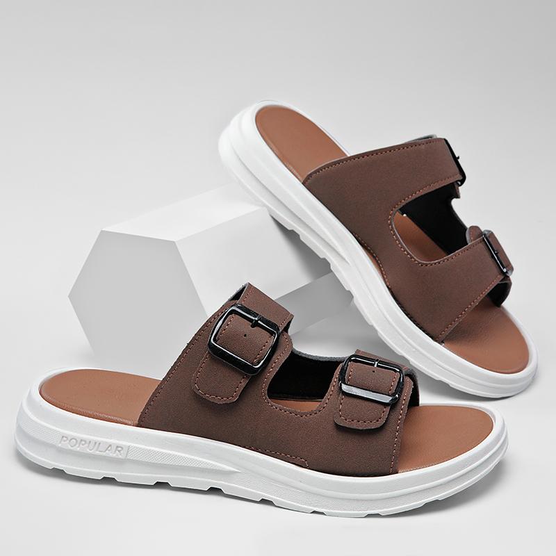 

Модные летние сандалии мужские шлепанцы уличная пляжная повседневная обувь zapatos de hombre домашние прочные противоскользящие с открытым носком новые шлепанцы 39-40 коричневый