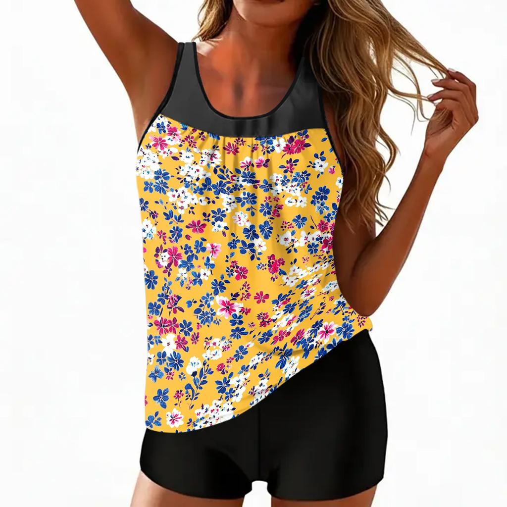 Women's Vintage Floral Print Split Swimsuit Sport Swimsuit
