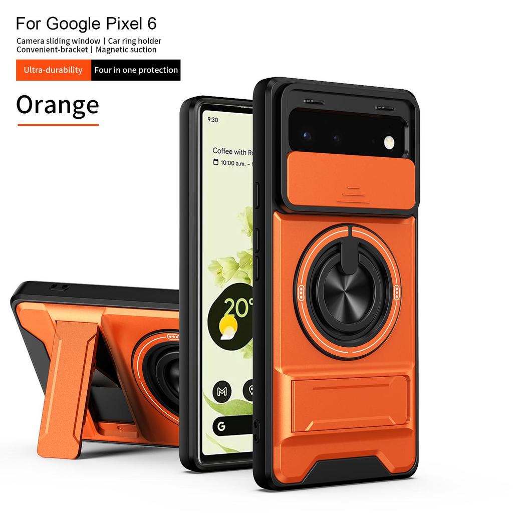 Slide Camera Cover Compatible for Google Pixel 6 Case With Built-in Ring Stand and Folding Stand